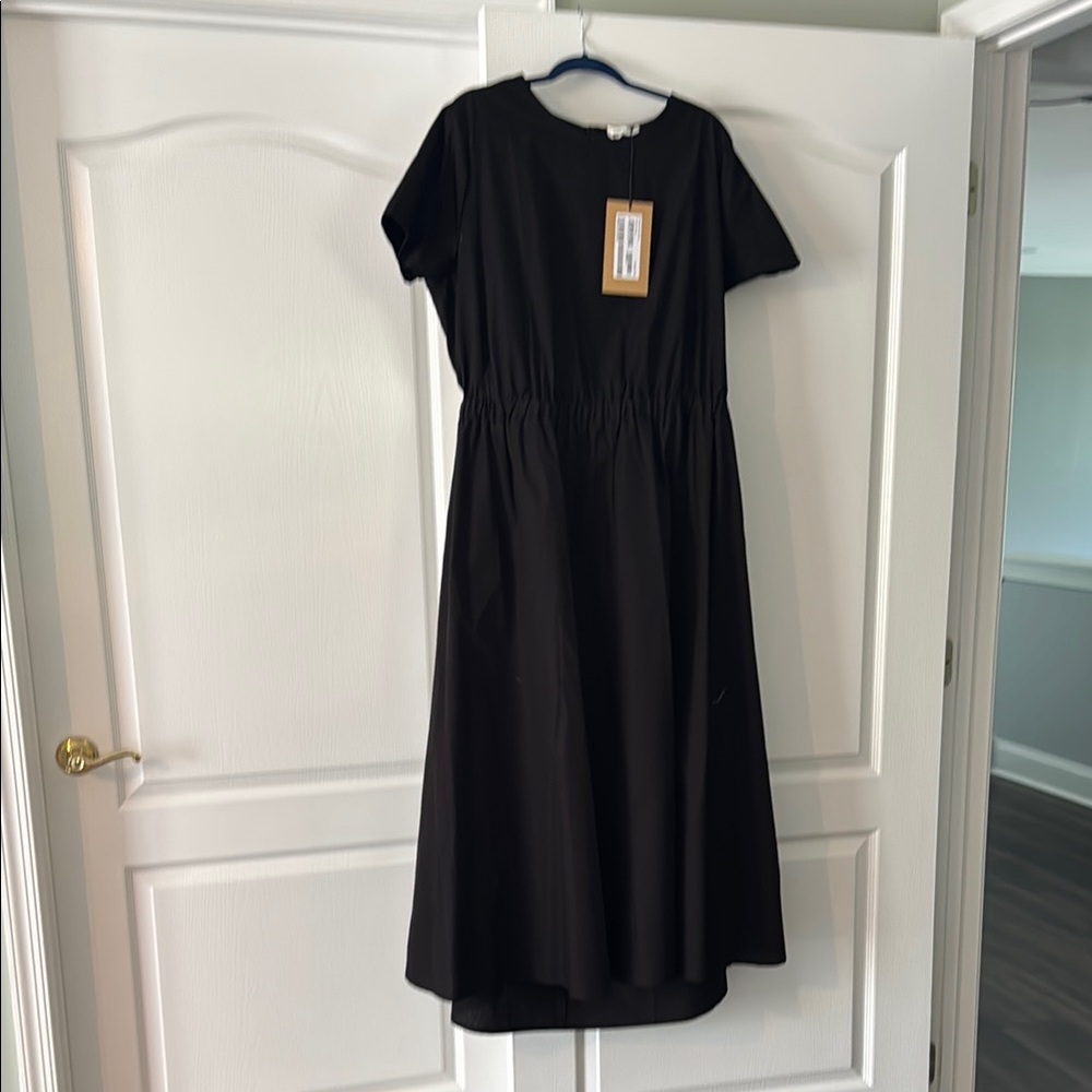 Black Casual A-Line Midi Dress with  Back Cutout